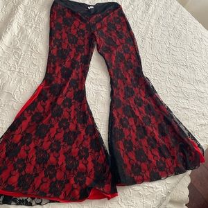 Red black laced flared pants